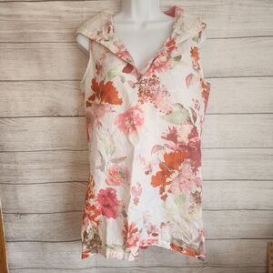 Soft Surroundings Linen Tunic Garden Party Hooded  Sleeveless Blouse Sz S